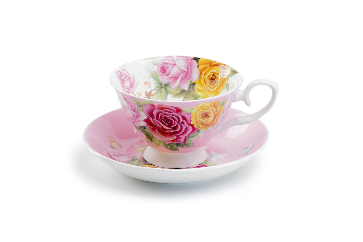 Rose Bouquet Pink Bone China Tea Cup and Saucer