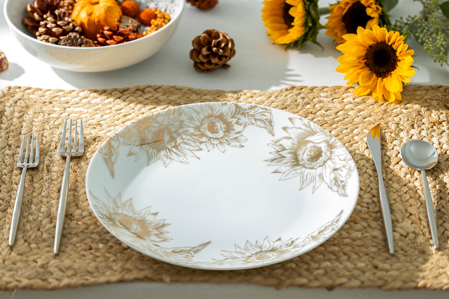 Gold Sunflowers Fine Porcelain Dinner Plate