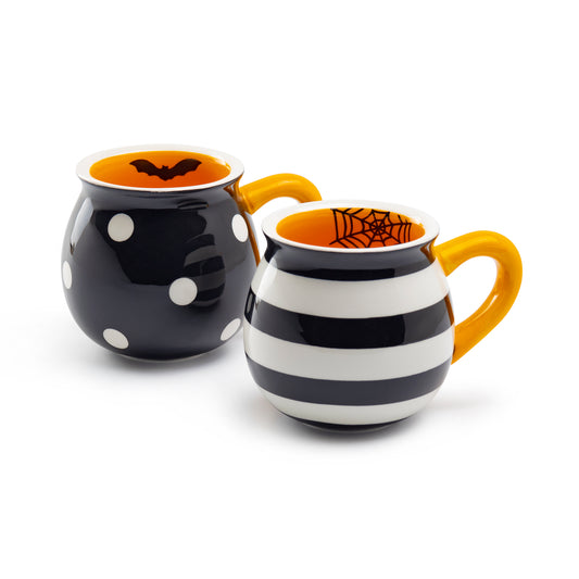 Halloween Bat Dots and Spider Web Stripes Mugs