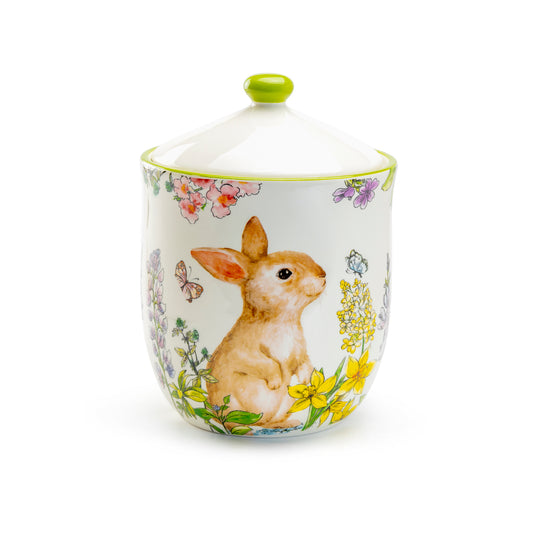 Spring Garden Bunny 8" Tall Large Size Canister