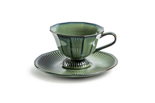 Emerald Elegance Fine Porcelain Cup and Saucer