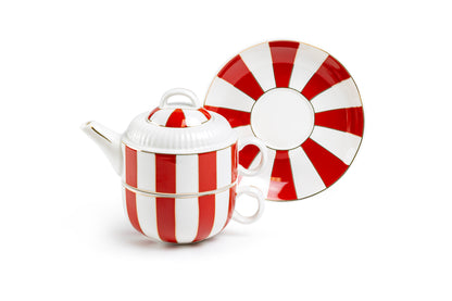 Red Carousel Stripes Fine Porcelain Tea For One Set