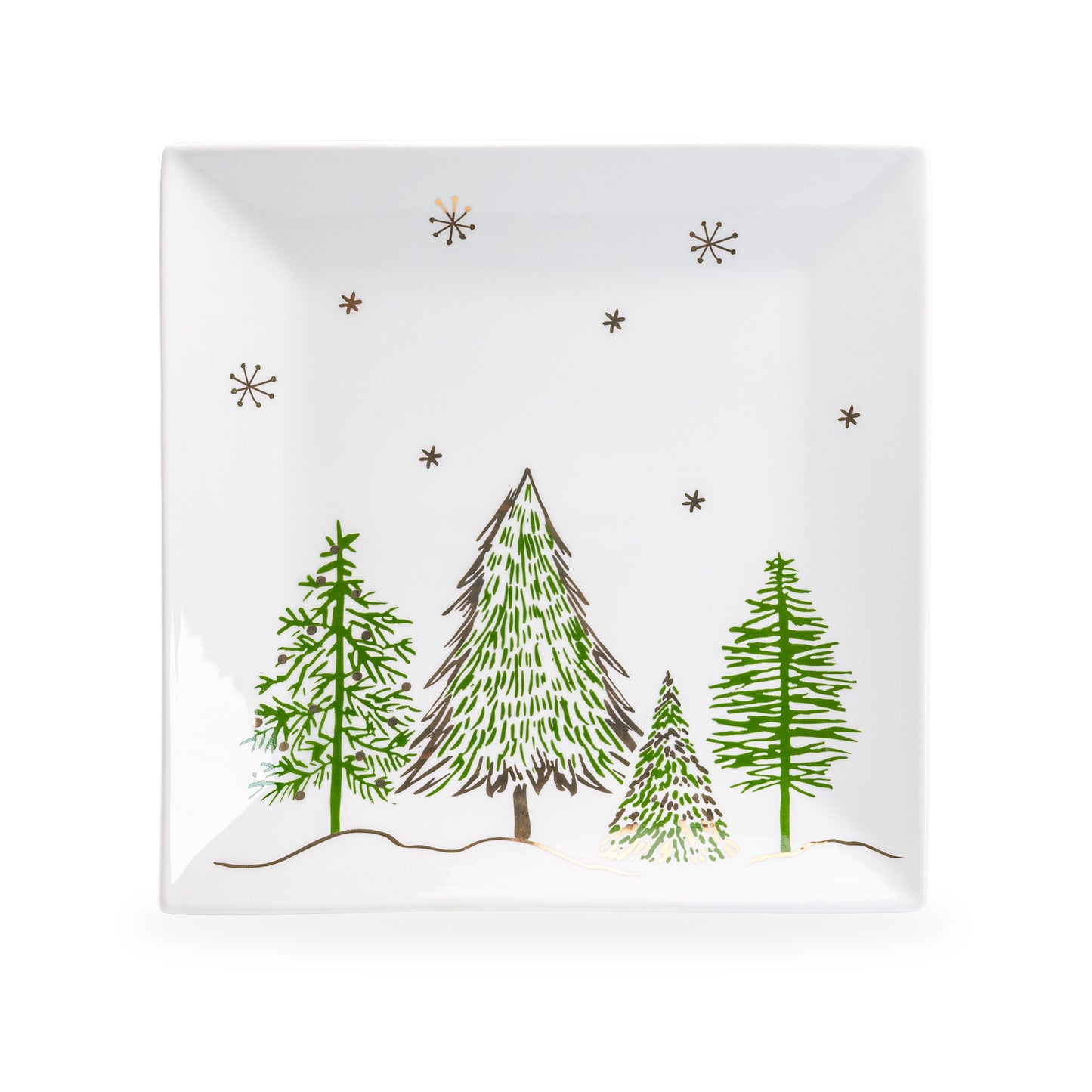 Christmas Pine Trees Fine Porcelain Square Dinner Plate