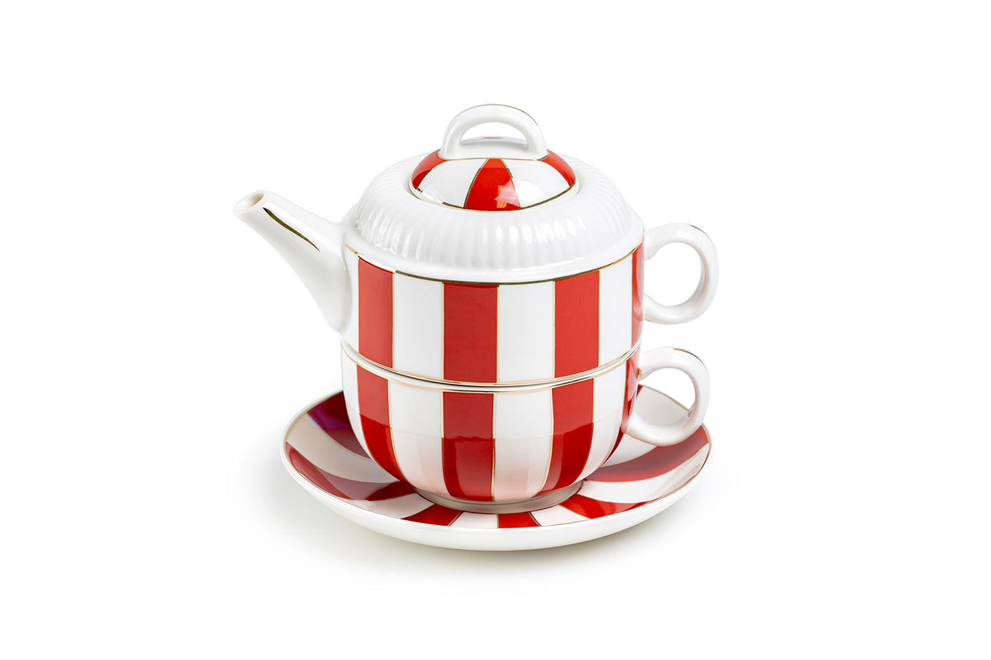 Red Carousel Stripes Fine Porcelain Tea For One Set