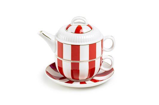 Red Carousel Stripes Fine Porcelain Tea For One Set