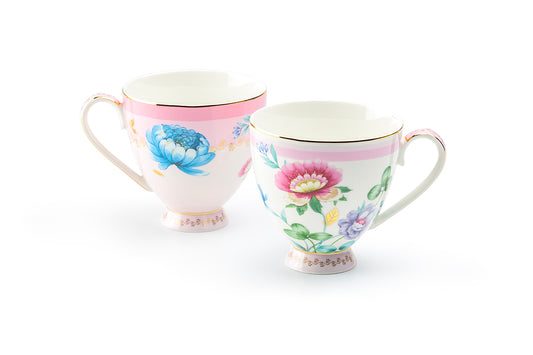 Pink Flower Garden Fine Porcelain Mug Set of 2