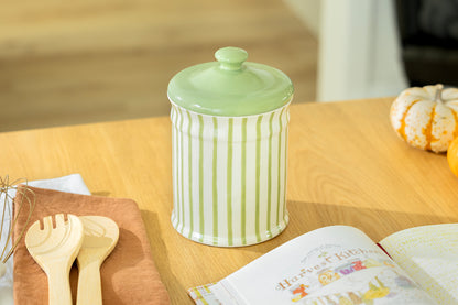 Green & White Stripes Canister with Lid – 2.5qt