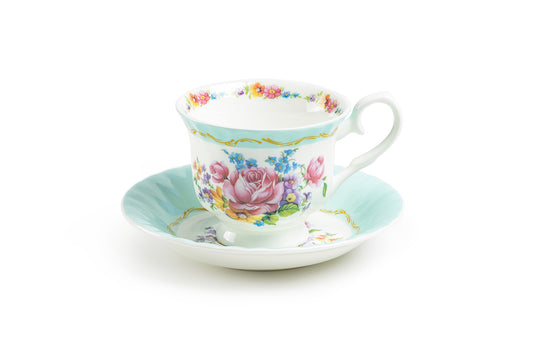 Marie Rose Mint Green Bone China Tea Cup and Saucer