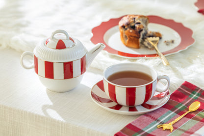 Red Carousel Stripes Fine Porcelain Tea For One Set