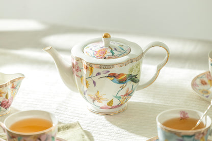 Spring Flowers with Hummingbird Fine Porcelain Teapot