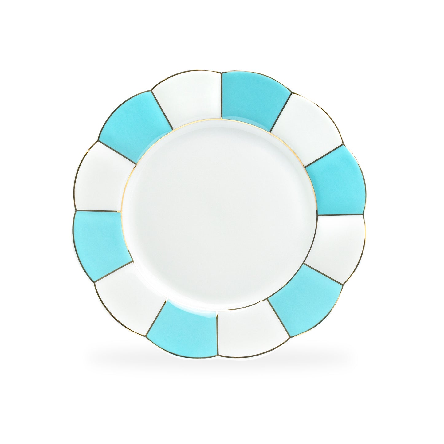 Turquoise Gold Scallop Fine Porcelain Dessert Plate