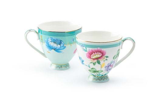 Mint Flower Garden Fine Porcelain Mug Set of 2