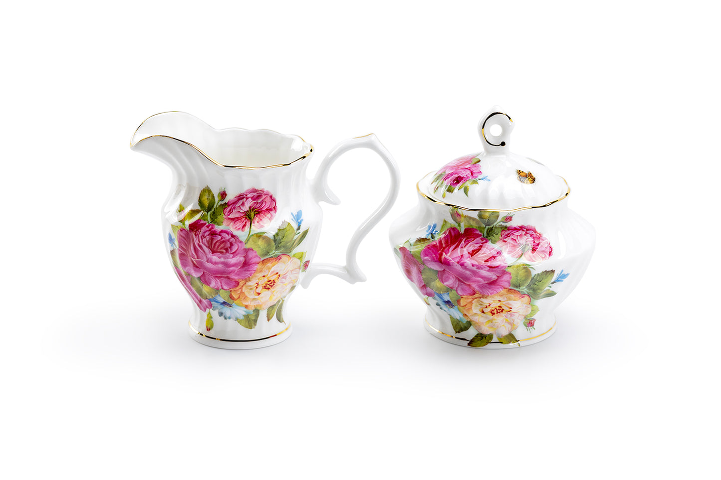 Sandra's Rose with Butterflies Bone China Sugar & Creamer Set