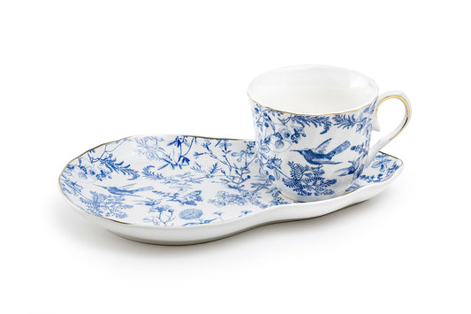Blue Bird Toile Fine Porcelain Tea Snack Set