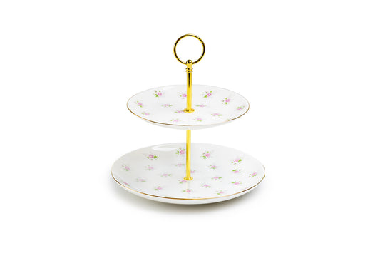Satin Shelley Rose Bud Fine Porcelain 2-Tier Server