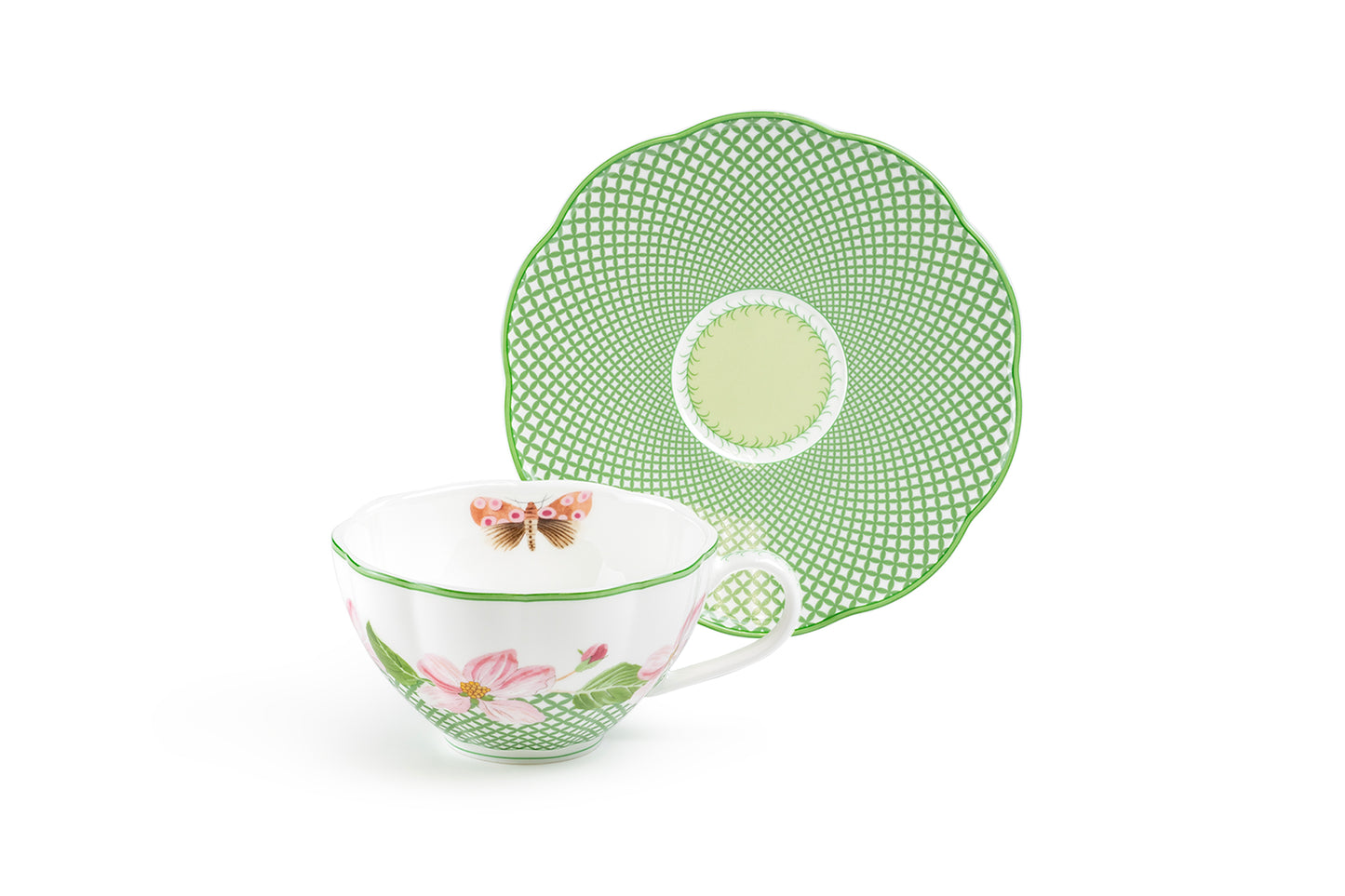 Apple Blossom Lattice Bone China Tea Cup and Saucer with Gift Box