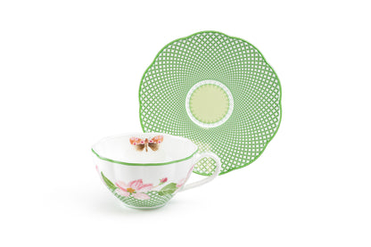 Apple Blossom Lattice Bone China Tea Cup and Saucer with Gift Box