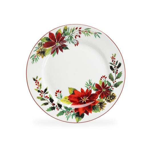 Poinsettia Pine Cone Fine Porcelain Dessert Plate