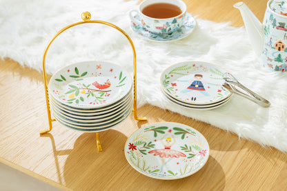 12 Days of Christmas Fine Porcelain Appetizer Plate Set - Metal Rack Version