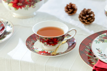 Poinsettia Pine Cone Fine Porcelain Tea Set