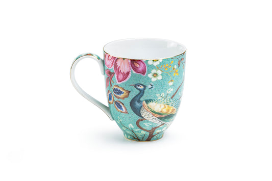 Peacock Lotus Garden Green Fine Porcelain Mug