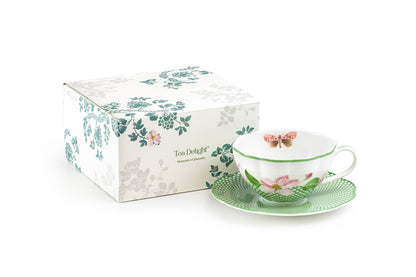 Apple Blossom Lattice Bone China Tea Cup and Saucer with Gift Box