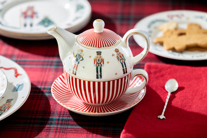 Nutcracker Wonderland Red Stripes Fine Porcelain Tea For One Set