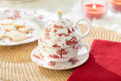 Red Village Fine Porcelain Tea For One Set