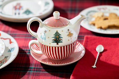 Nutcracker Wonderland Red Stripes Fine Porcelain Tea For One Set