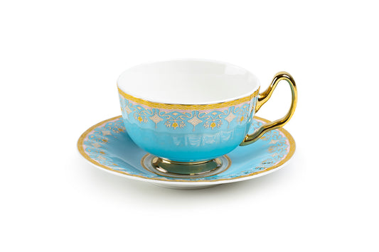 Blue Floral Toile Fine Porcelain Tea Cup and Saucer