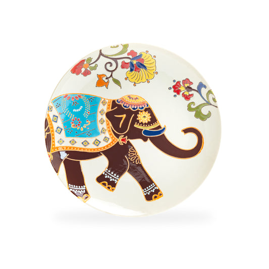 Floral Elephant Hand Crafted and Painted Dessert Plate