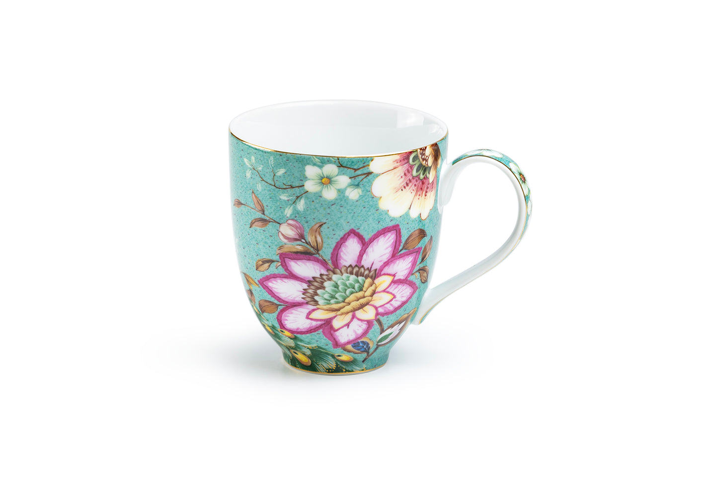 Peacock Lotus Garden Green Fine Porcelain Mug