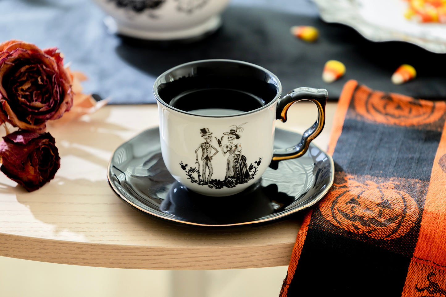 Halloween Victorian Skeletons Tea Cup and Saucer