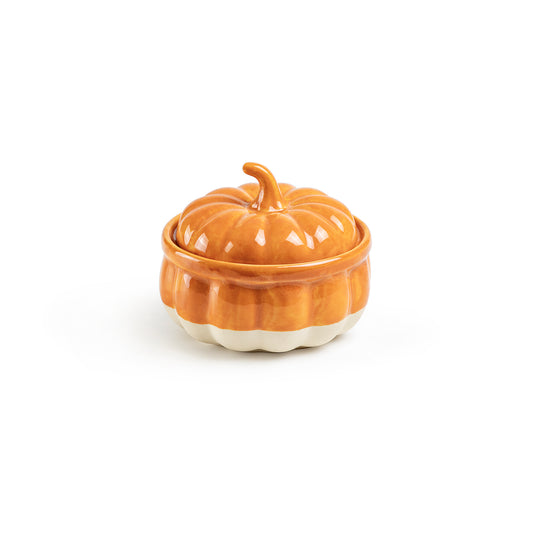 Pumpkin Figural Orange Reactive Glaze Bowl with Lid