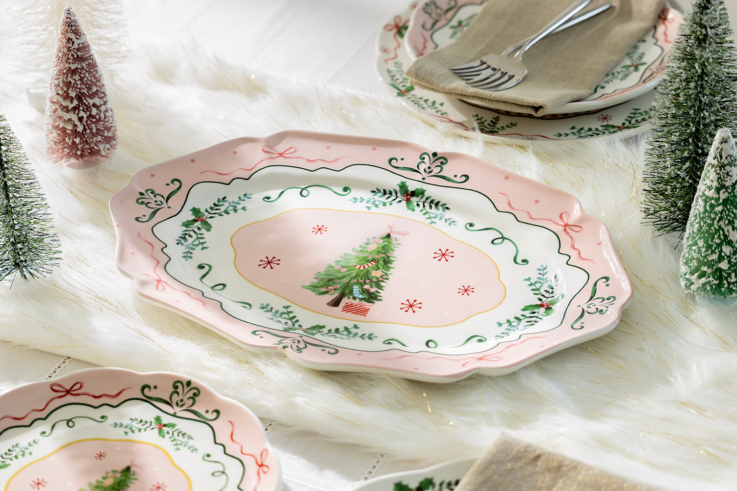 Christmas Tree Pink Serving Platter