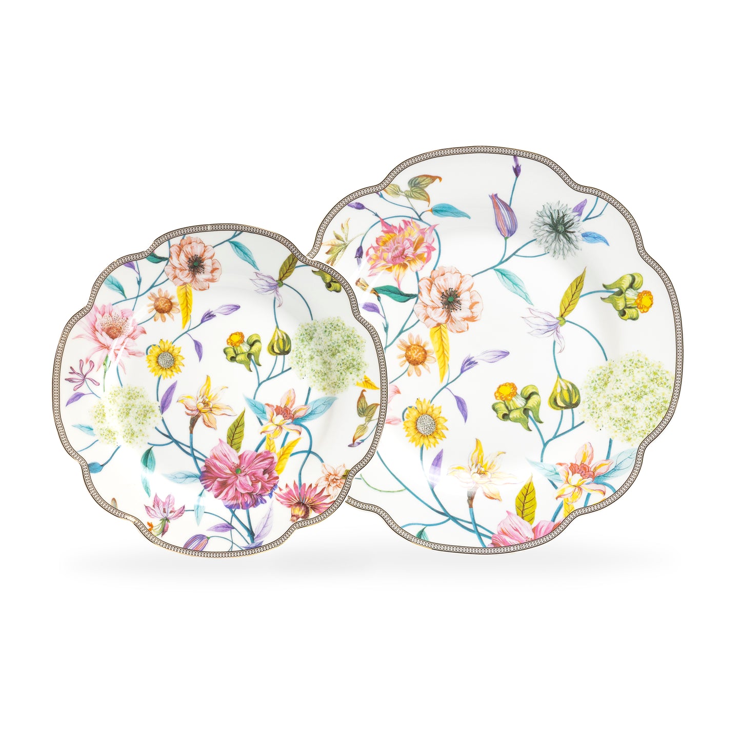 Spring Flowers with Hummingbird Assorted Color Cups Fine Porcelain Tea Set