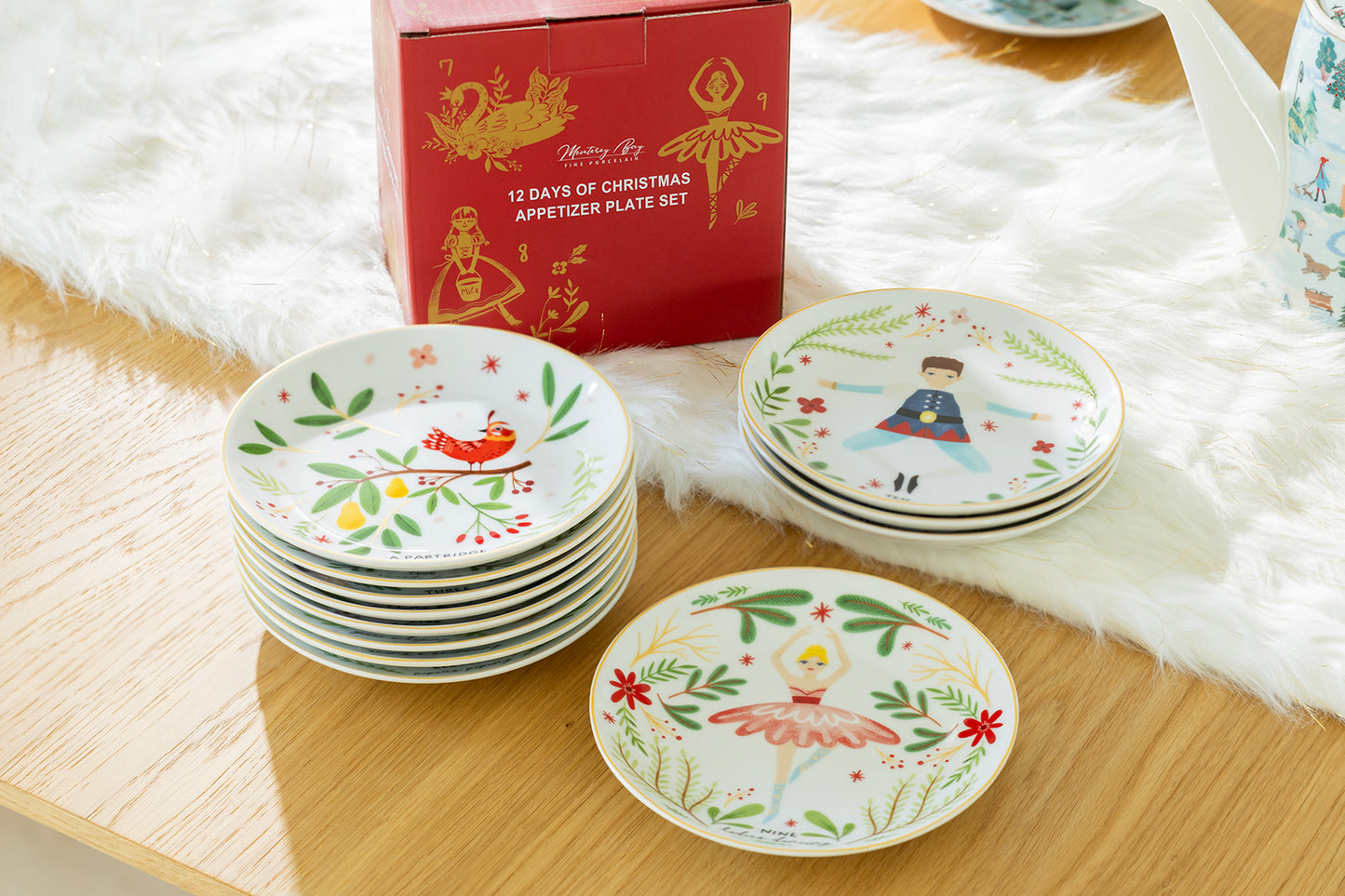 12 Days of Christmas Fine Porcelain Appetizer Plate Set - Gift Box Version