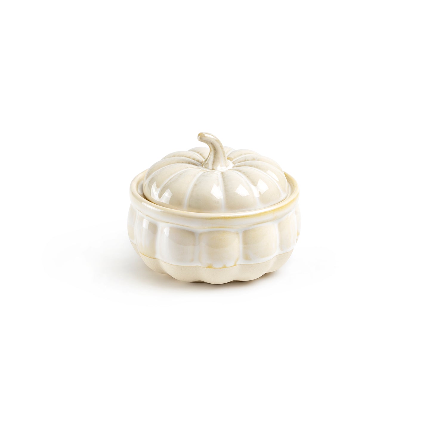 Pumpkin Figural White Reactive Glaze Bowl with Lid