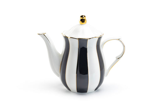 Black and White Scallop Fine Porcelain Teapot