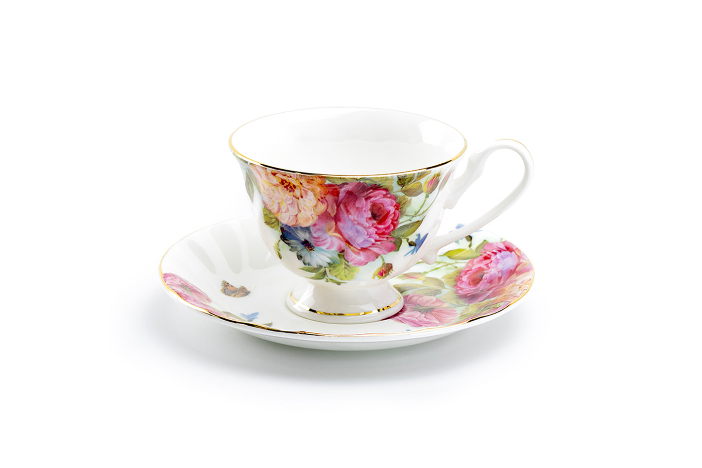 Sandra's Rose with Butterflies Bone China Tea Cup and Saucer