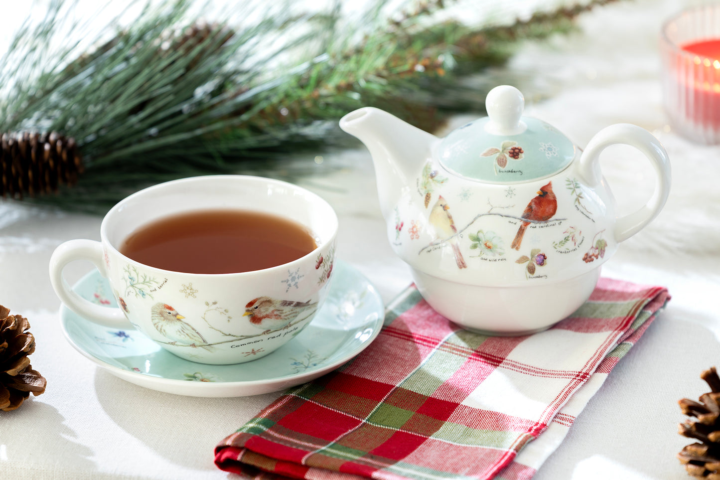 Winter Cardinals Fine Porcelain Tea For One Set