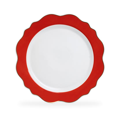 Red Band Scallop Fine Porcelain Dinner Plate