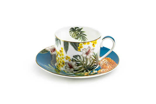 Tropical Leopard Fine Porcelain Cup and Saucer