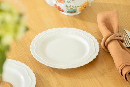 White Lace Embossed Fine Porcelain Dessert Plate