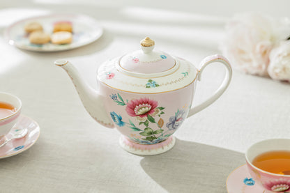 Pink Flower Garden Fine Porcelain Teapot