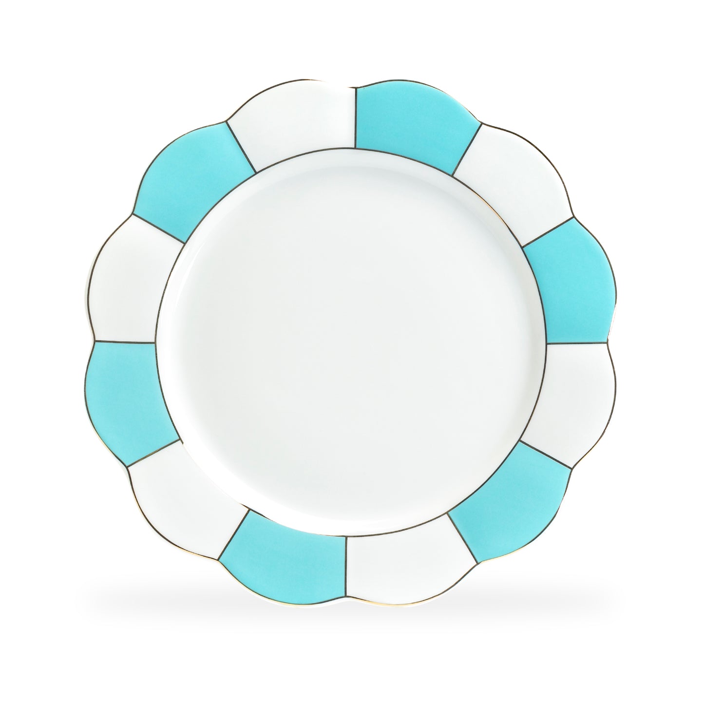 Turquoise Gold Scallop Fine Porcelain Dinner Plate