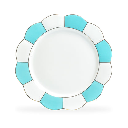 Turquoise Gold Scallop Fine Porcelain Dinner Plate