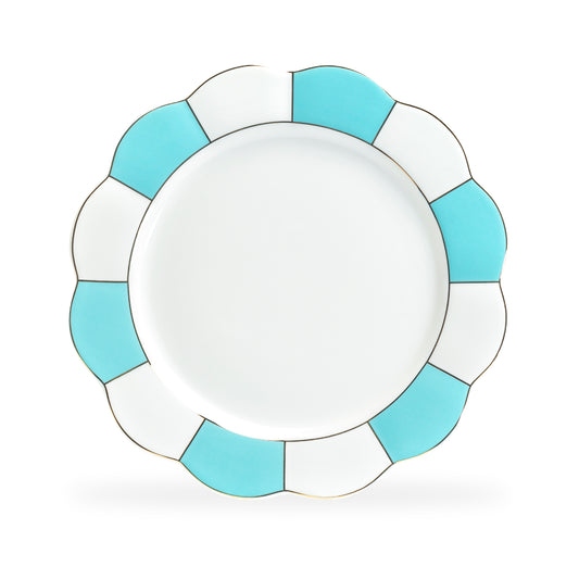 Turquoise Gold Scallop Fine Porcelain Dinner Plate