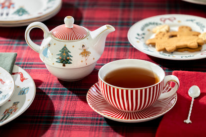 Nutcracker Wonderland Red Stripes Fine Porcelain Tea For One Set