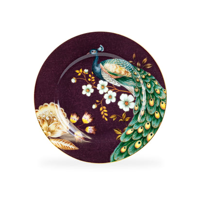 Peacock Lotus Garden Pink Fine Porcelain Dessert Plate Set of 2